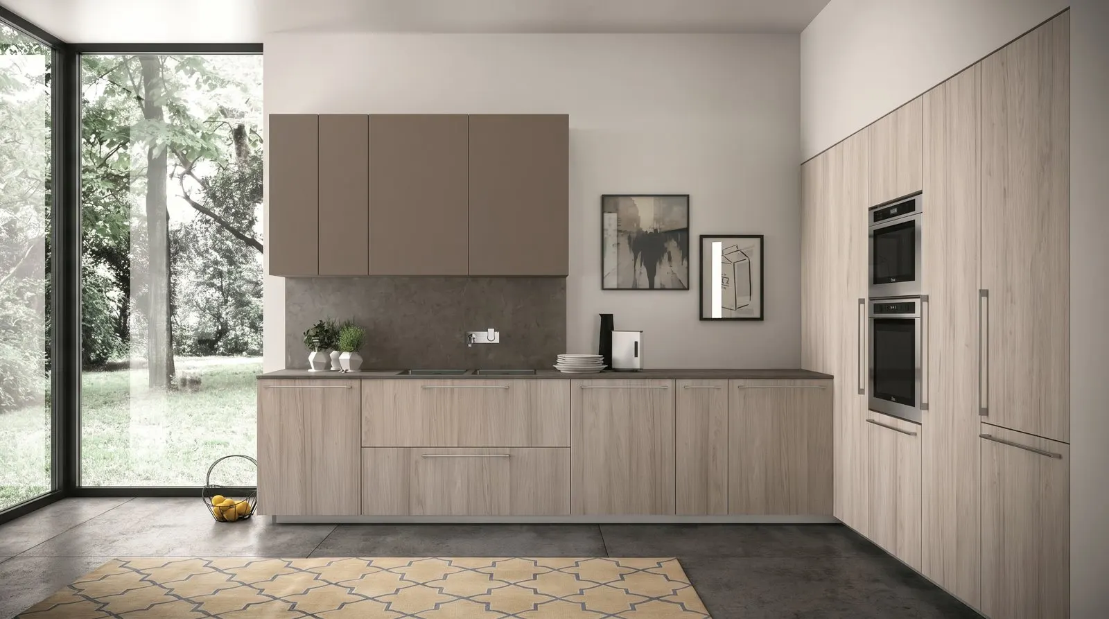 European oak kitchen with garden view